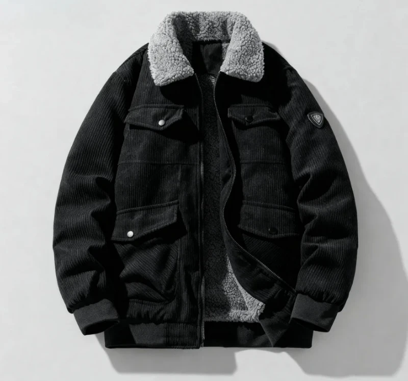 سترة سروال قصير شتوية للرجال، ياقة قطيفة سميكة، كاجوال مريح وفضفاض، معطف بسيط ومتعدد الاستخدامات عالي الجودة #1