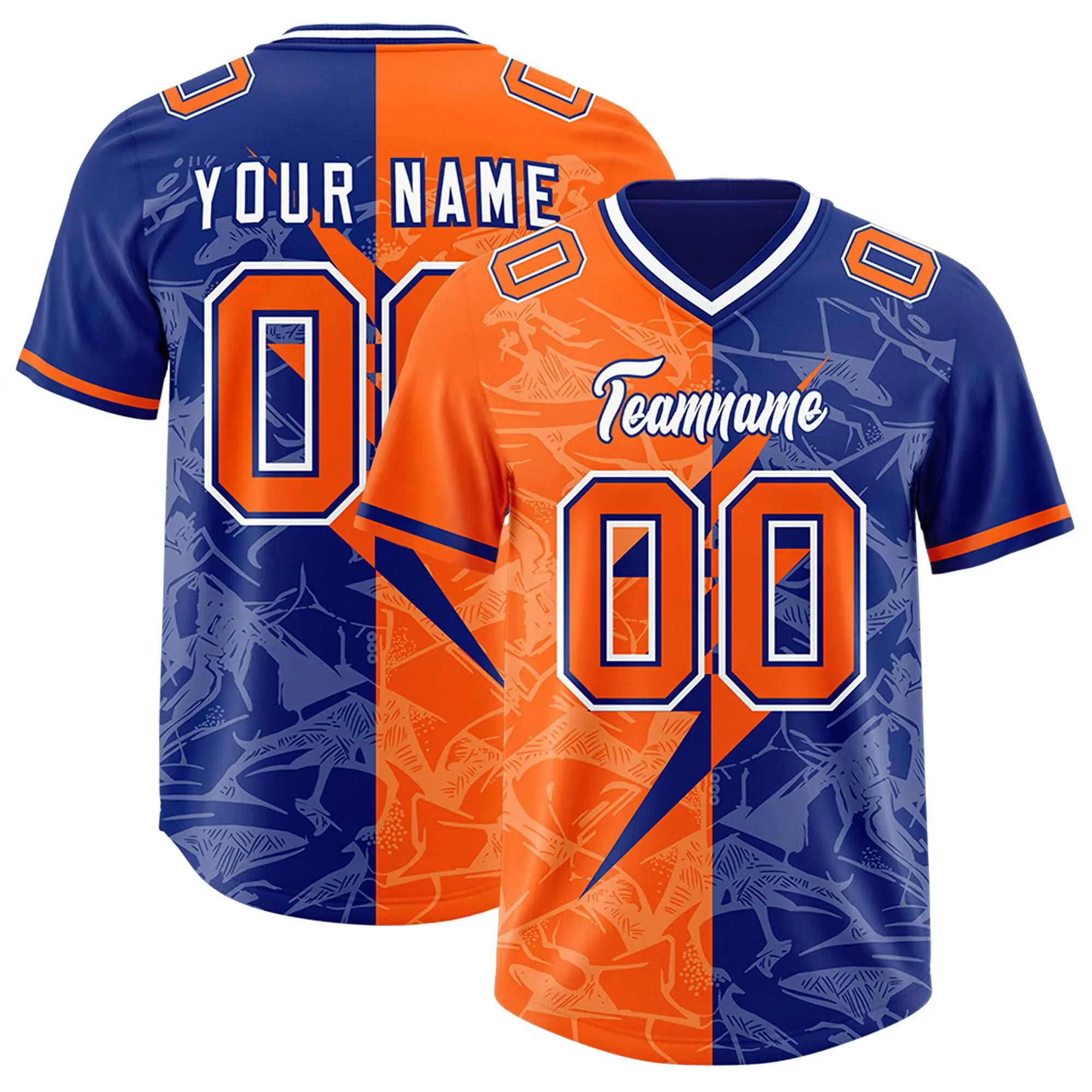 Custom Split Personalized Lightning Pattern Football Jersey Personalized Team Name and Your Name, Number V-Neck T-Shirts view 5