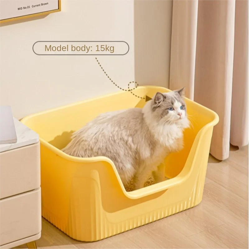 

Cat Litter Pan Splash Proof Cat Litter Box Extra Large Semi-Enclosed Multi-Cat Litter Box Open Oversized Litter Pan Cat Toilets