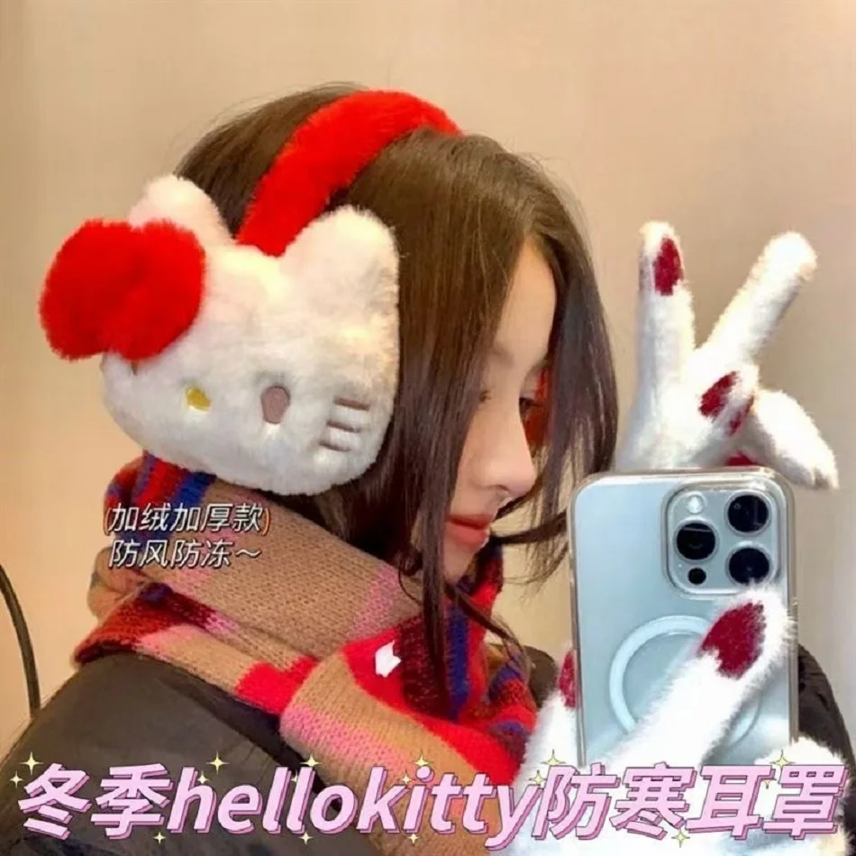 الشتاء النساء أزياء مينيسو الكرتون لطيف سانريو مرحبا كيتي في الهواء الطلق يندبروف أفخم غطاء للأذنين الدافئة مكافحة الباردة الدراجات أفخم الأذن نصائح #1