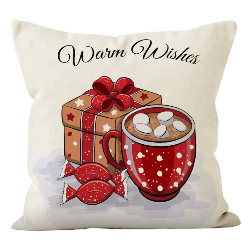 4PCS 45x45cm Christmas Pillow Covers Cotton Throw Pillow Covers Set Cushion Case Decorations for Sofa Bed Home