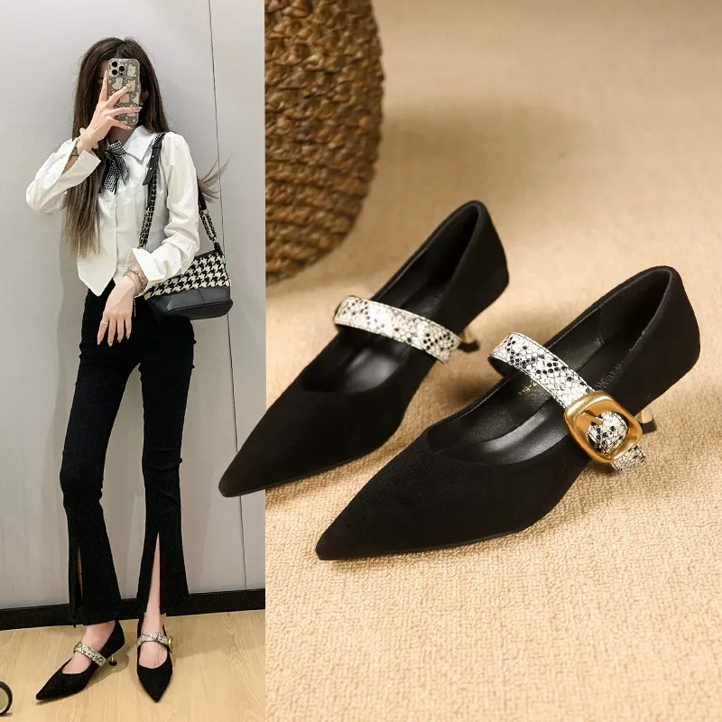 

High Appearance Level Thin with Pointed Buckle Shallow Mouth Fashion All-match Comfortable Non-slip Breathable Women's Shoes