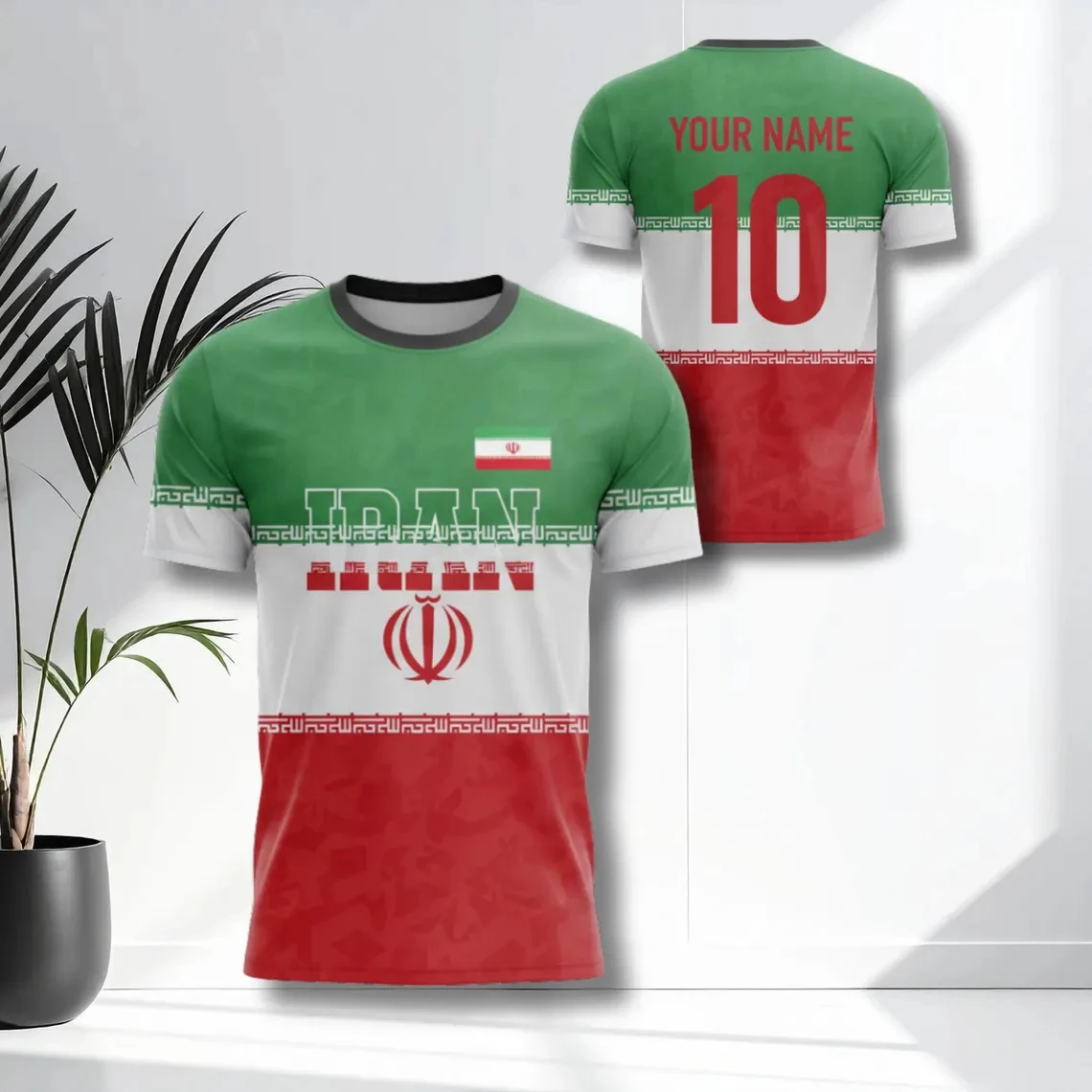Custom Name & Number Iran Soccer Jersey T-Shirt Iranian Flag 3D Print Unisex Short Sleeve National Team Style Sports Tee Tops