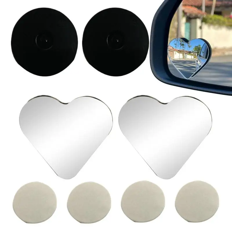 2Pcs 360 Degree Adjustable Blind Spots Mirror Car Auxiliary Rearview Mirror Heart Frame Wide Angle Mirrors For Car Reverse