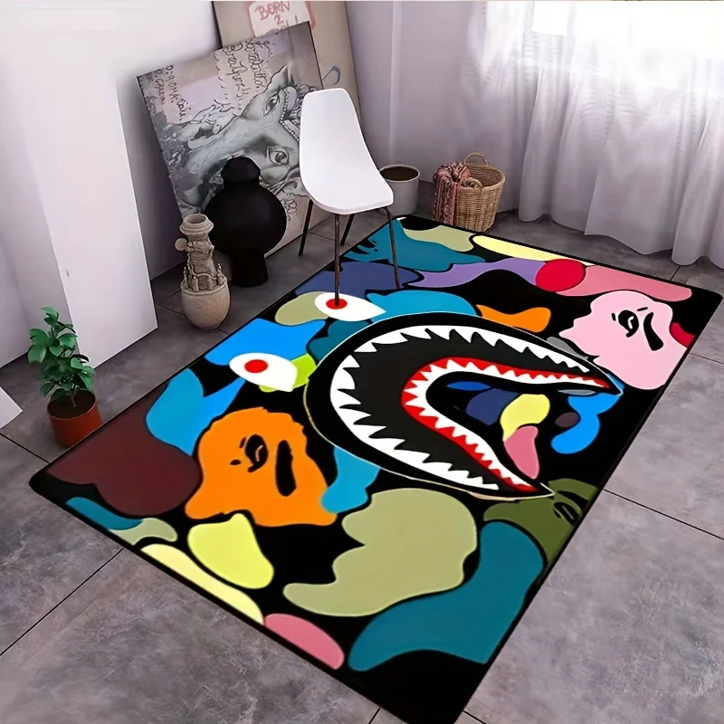 Camo Shark Face Cool Area Rug Non-Slip Large Carpet Washable Bathroom Door Mat for Kitchen Living Room Bedroom Home Decoration