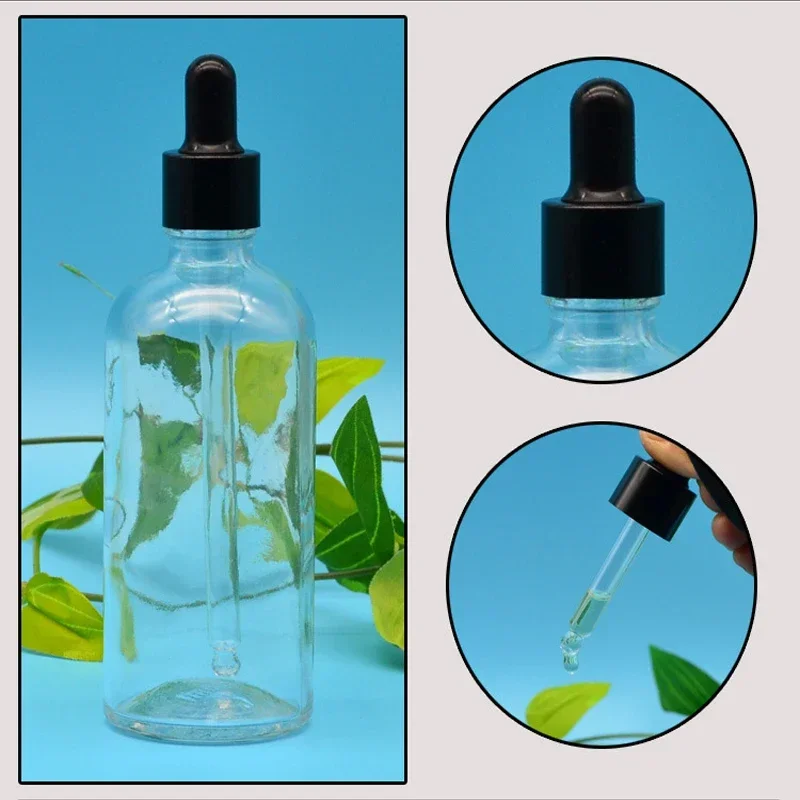 Botellas con cuentagotas para ojos, botellas gruesas de vidrio ámbar transparente, tintura, contenedores de aceites esenciales a prueba de fugas para Cosméticos líquidos, 5ml-100ml