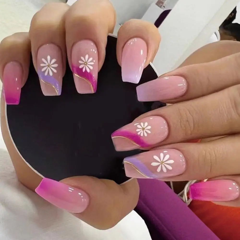 24 pçs destacável diy glitter unhas falsas cobertura completa caixão francês unhas falsas longa bailarina