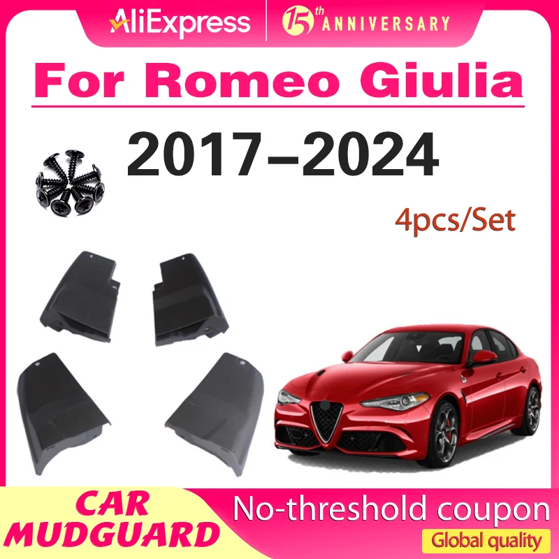 

4pcs Molded Car Mudflaps Front Rear Mudguards For 2017-2024 Alfa Romeo Stelvio/Giulia Splash Guards Mud Flap Car fender Flare