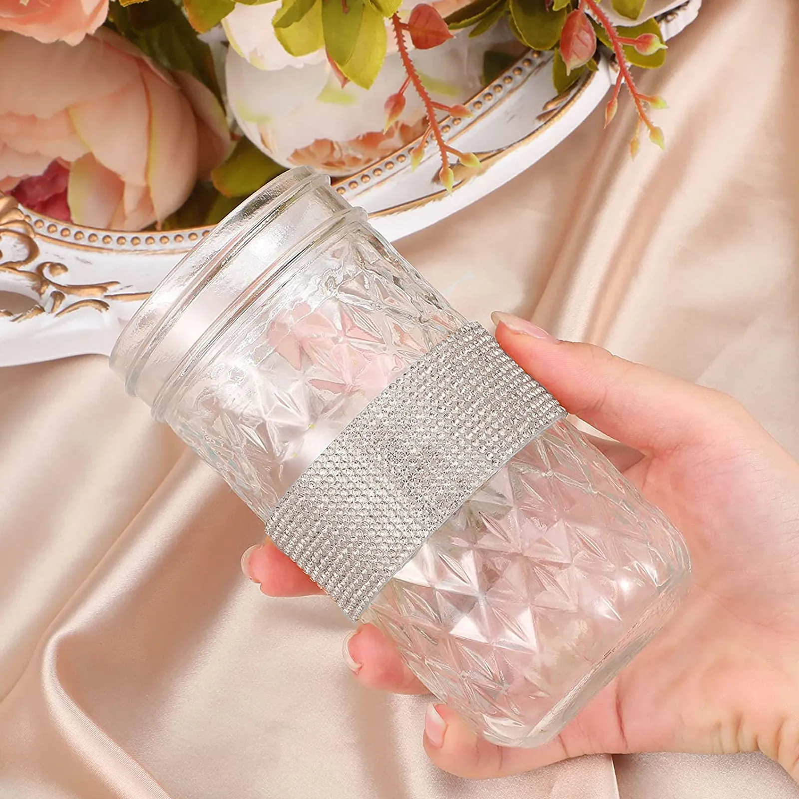 

3 Rolls Self-Adhesive Diamond Ribbon Exquisite Bling Rhinestone Roll for Clothes DIY Decor Scrapbooking Arts Craft Supplies