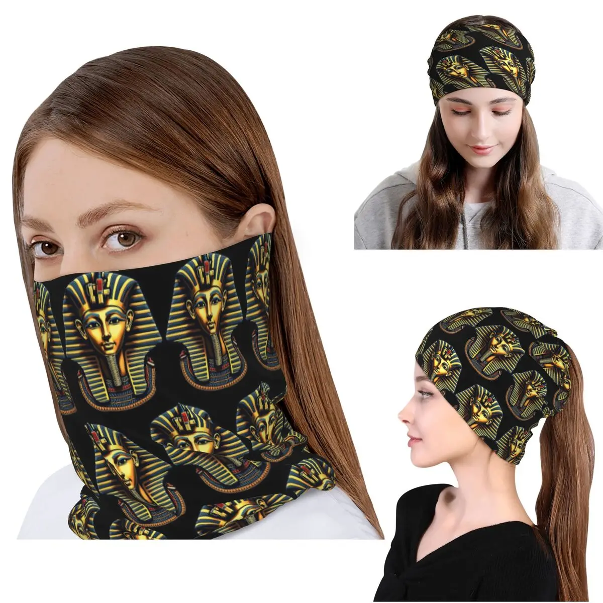 

Egyptian Pharaoh With Golden Crown Illustration Bandana Neck Gaiter Wrap Mask Scarf Face Mask Beanies Hat for Adult All Season