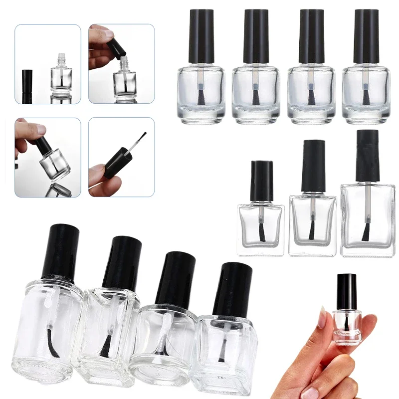 

30Pcs 5ml/10ml/15ml Glass Nail Polish Bottles With Brush Cap Empty Portable Mini Cosmetics Containers For Nail Art Samples Show