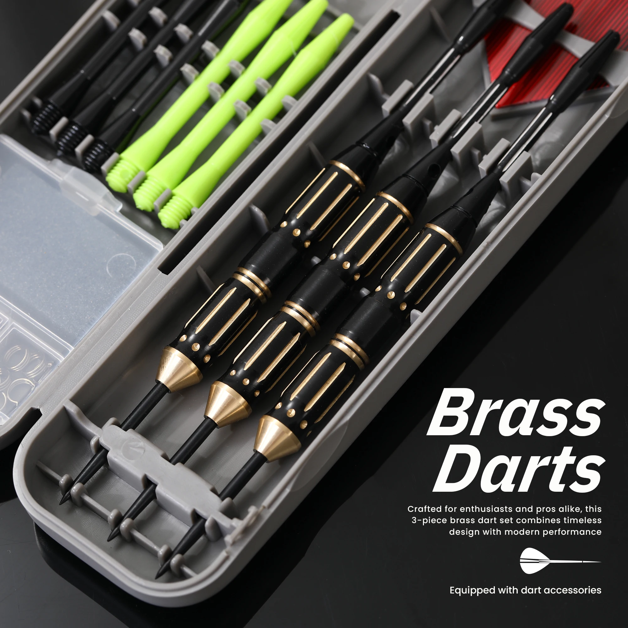 

Huanqu 3-Piece Brass Dart Set, Portable Storage Box with Various Accessories, Professional Steel Tip Dart Set, Holiday Gift