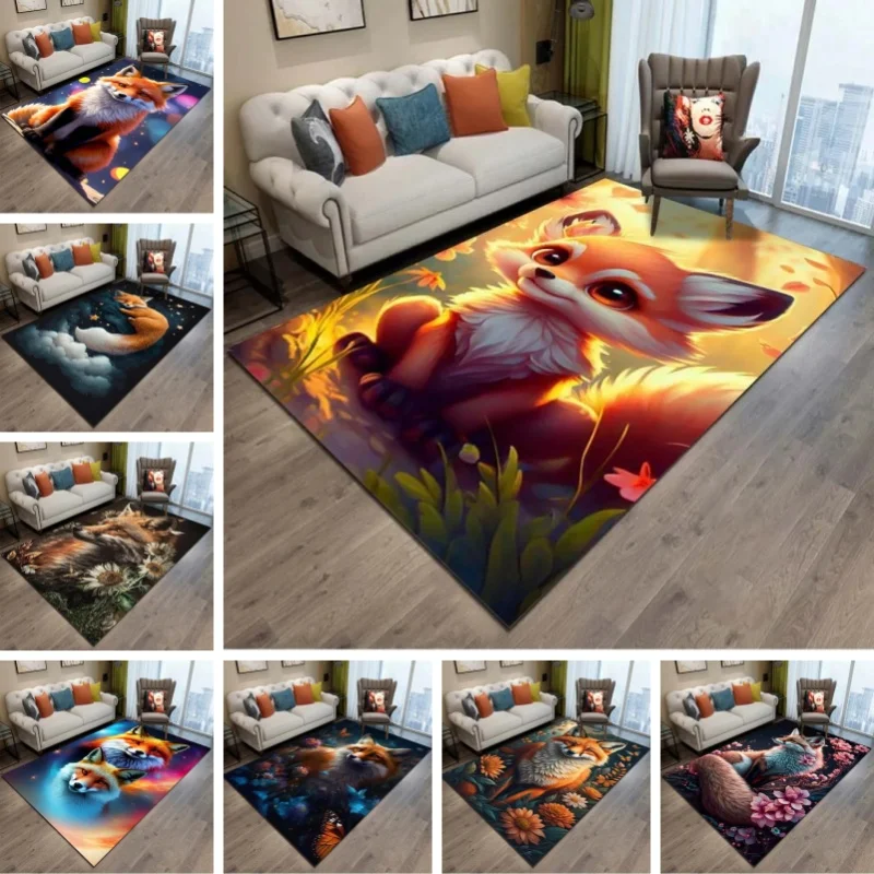 Cartoon Animals Colour Fox  3D Print Rug Carpets for Living Room Home Decor Carpet Children Bedroom Play Soft Non-slip Large Mat