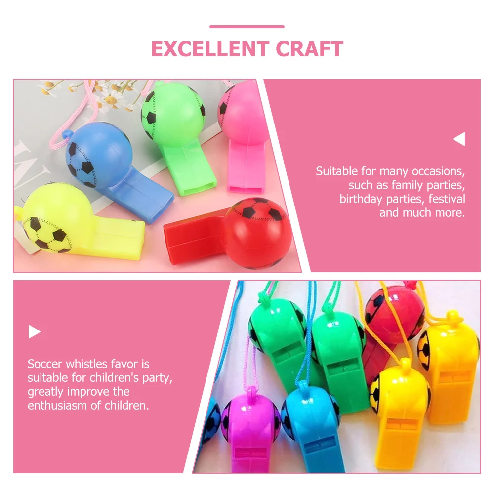 100 قطعة صفارات كرة القدم مشرق اللون البلاستيك الحبل صانع الضوضاء هدايا الحفلات موضوع الرياضة لوازم صفارات مع الحبل #4