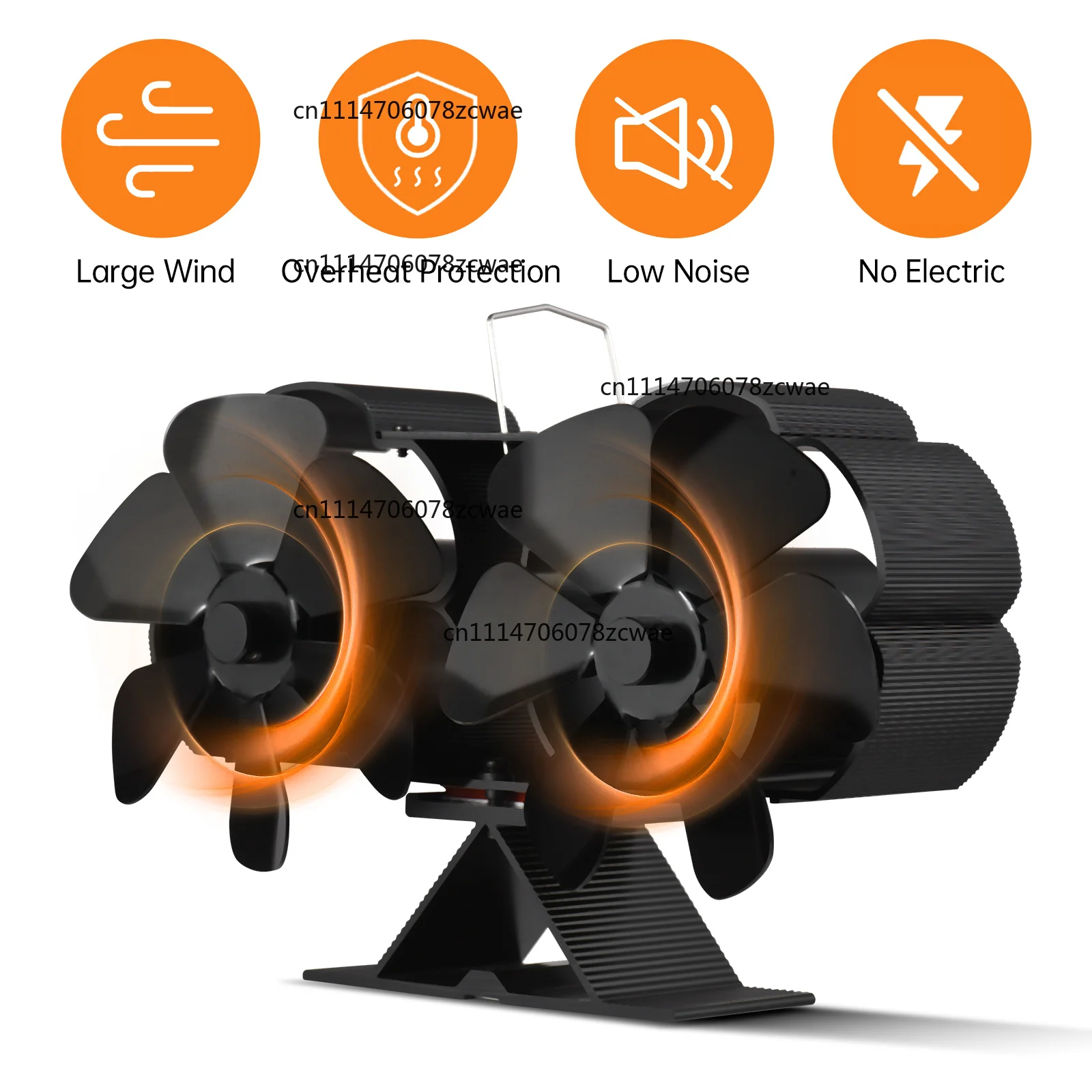 for Dual Head 6 Blade Heat Powered Stove Fan with Carrying Handle and Overheating Protection Portable Heat Fan