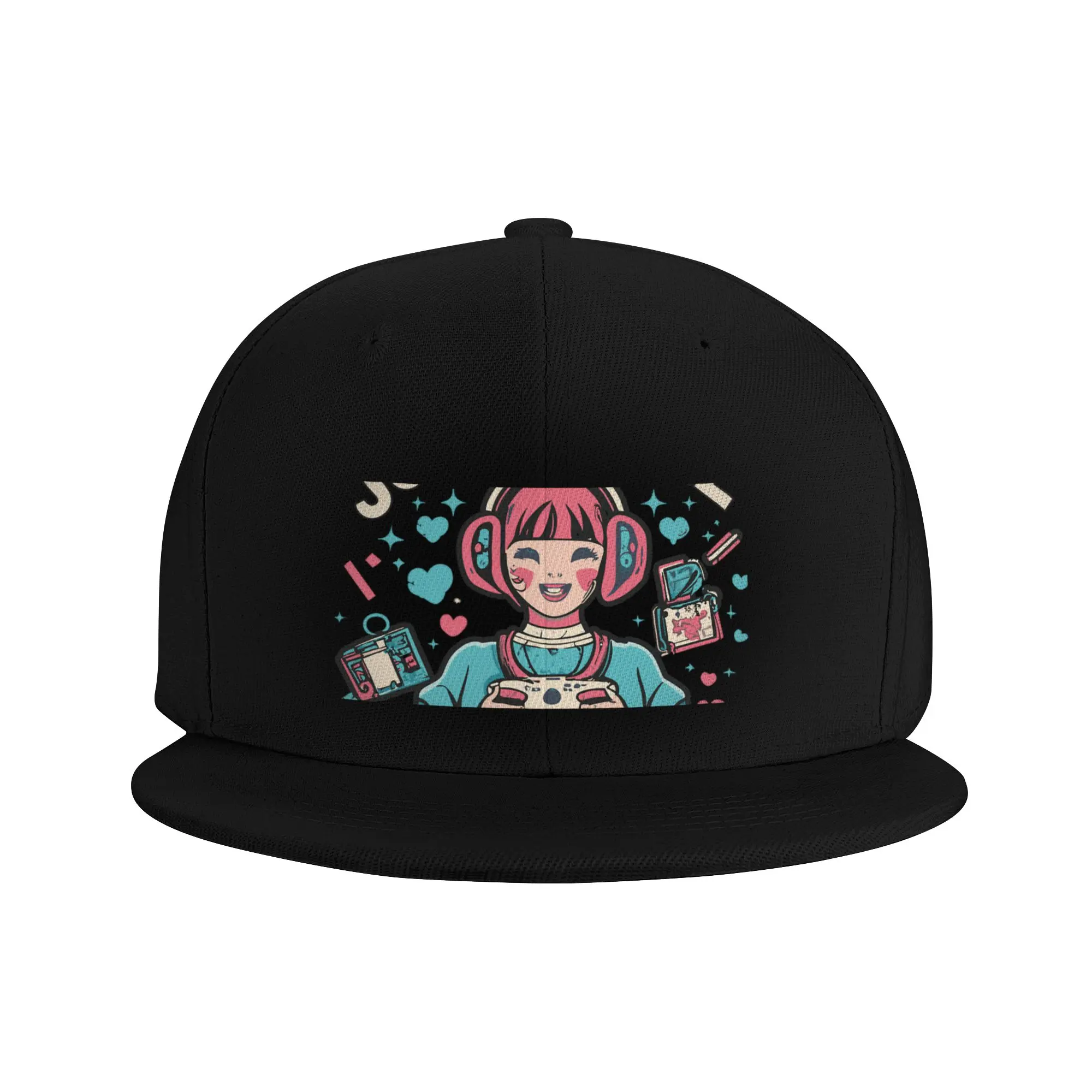Fashion anime girl play games just a girl love video games Flat Brim Sun Hat  Trendy Street Fashion Sun Visor Ladies
