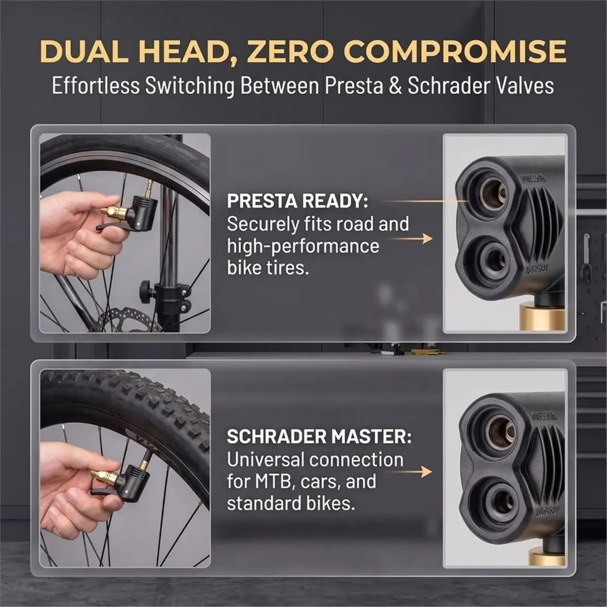 2 Pack Locking Presta Schrader Air Chuck, Dual Head Tire Pump Nozzle with 1/4 Inch F NPT Quick Connect for Tire Inflator