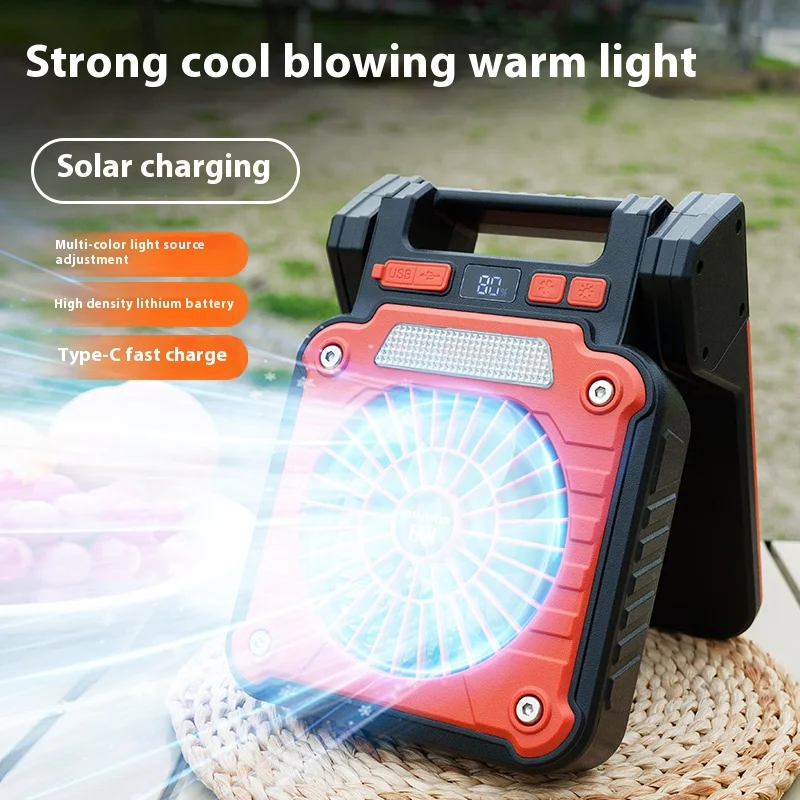 2026 New Upgrade Solar Power Portable Fan Rechargeable Emergency Lighting Lamp Outdoor Camping Fishing Hangable Electric Fans Te