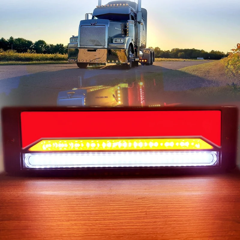 2Pcs Waterproof LED Heavy-Duty Trailer Truck Brake Light 4In1 Neon Halo Ring Tail Brake Stop Turn Flowing Signal Light