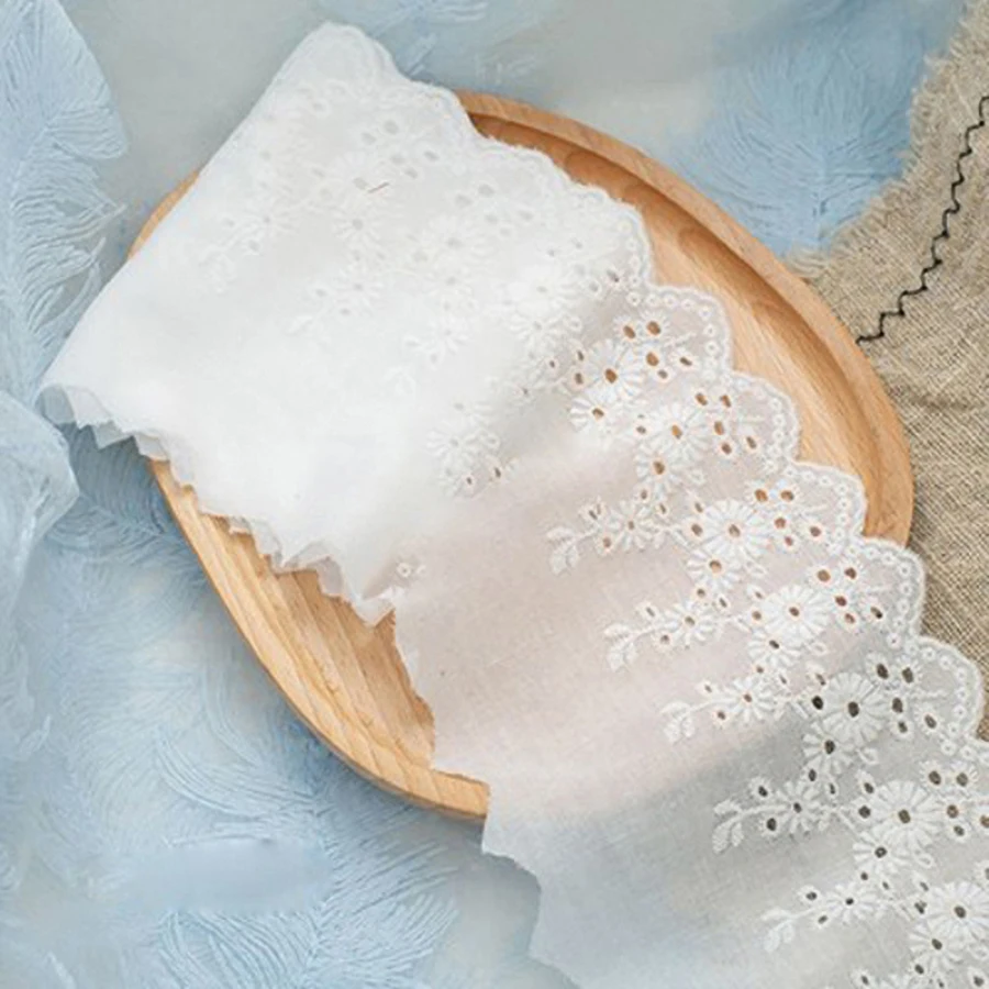 1Yard 100% Cotton Embroidery Lace Fabric Sewing Guipure Trim Warp DIY Garment Accessories Repair 11CM Wide