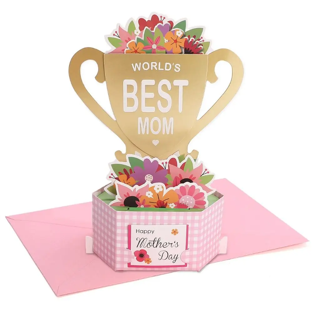 

Romantic Mother's Day Greeting Card Blessing with Envelope 3D Award Cup Greeting Cards Paper Sculpture Creative