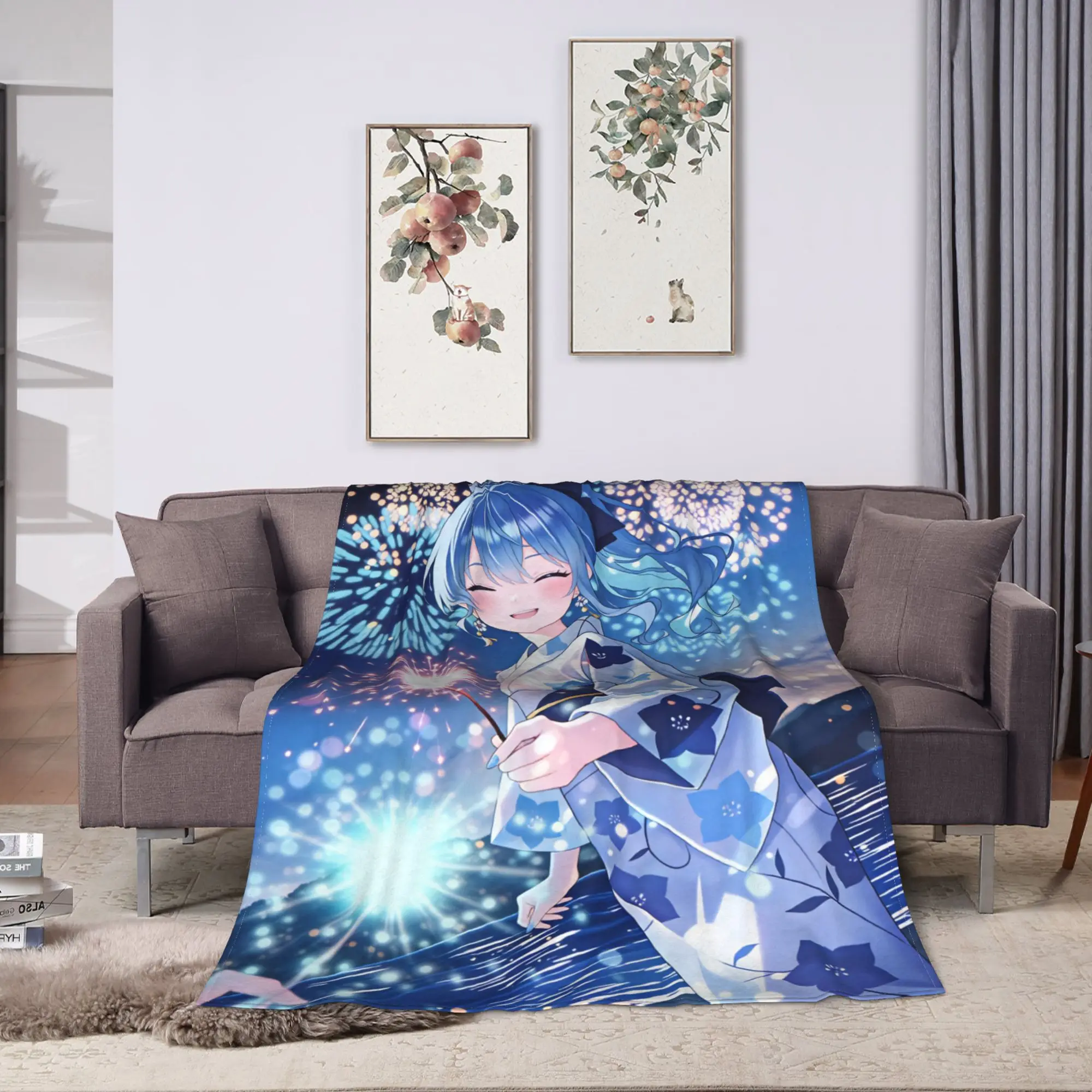 Anime Singer Idol H-Hololive Suise Plush Blanket Students Flannel Throw Blanket For Living Room Soft  Bedspread Gift Idea