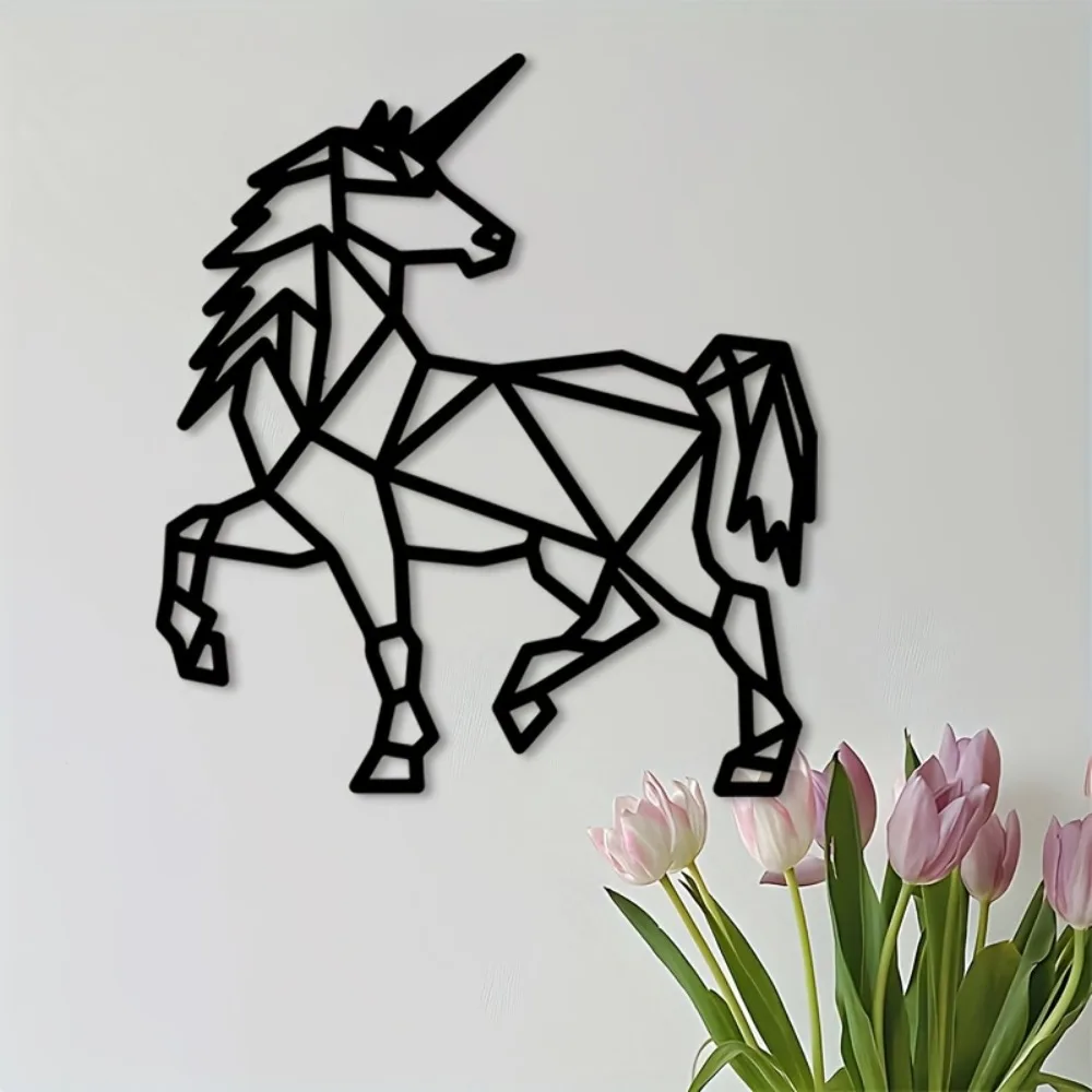 Brand 2D Flat Modern Polygonal Unicorn Metal Wall Art, Laser‑Cut Abstract Silhouette Hook Hanger Ornament