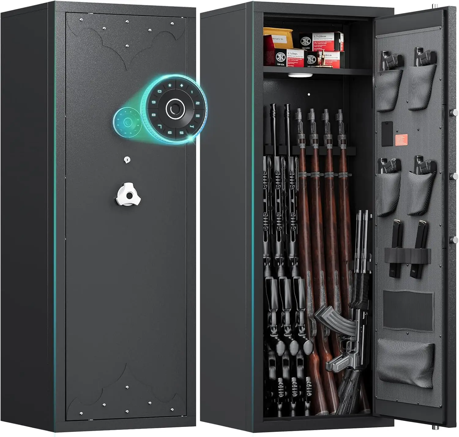 

12-15 Gun Safe for Rifles Shotguns and Pistols with Electronic Lock Removable Shelf LED Light Pistol Holders Mag Document Pouch
