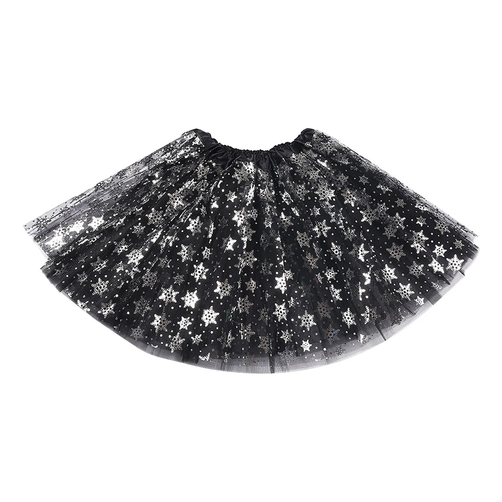 Women's Carnival Skirt Snowflake Sequins Glitter Mesh Skirt Dance Tutu Skirt Puffy Dress Fashion Birthday Party Costumes