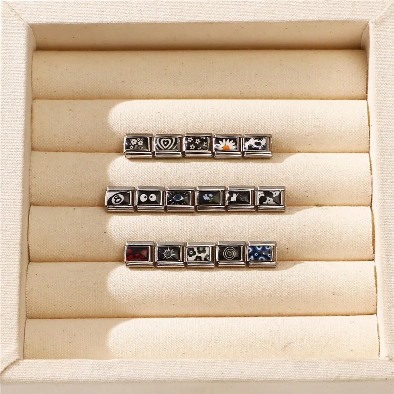 أزياء شخصية DIY أسود أحمر اللون الإيطالي سحر سوار عيون القط المشارب القلب حبة 9 مللي متر سوار مجوهرات من صلب لا يصدأ #3