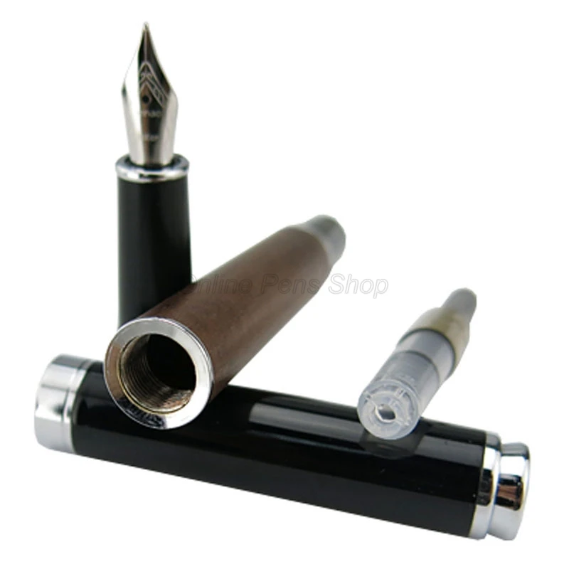 Jinhao 8802 Natural Rosewood Barrel Fine Nib 0.5mm Fountain Pen Silver Trim Professional Office Stationery