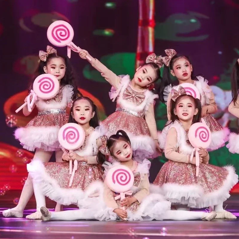

2025 Sequins Dance Dress Girls Kids Dance Costume Girl Kids Outfit Cheerleader Costume Dancewear Dance Wear Girls