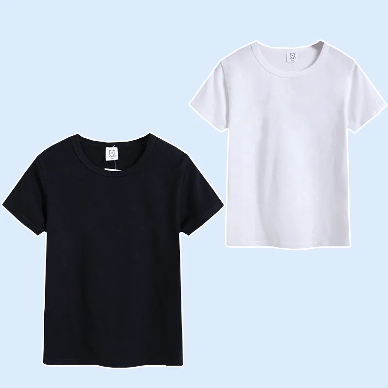 T shirt For Kids Cotton Short Sleeve Boy T Shirts Girl For Tshirt Solid Color Classic Black White Children's Clothing 3-15 Year