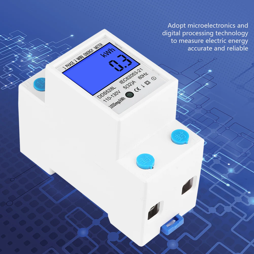 Single Phase Energy Meter 5‑32A 60Hz LCD Backlight Single Phase Energy KWh Meter DIN Rail Mounting Watt Meter Energy Meter