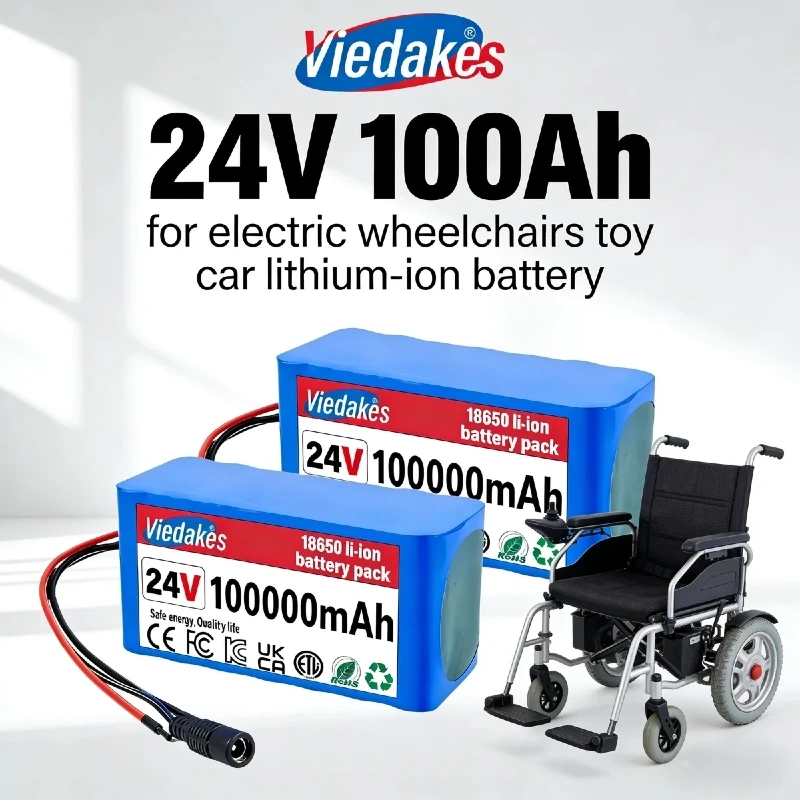 24V 100Ah Rechargeable Battery 7S3P Lithium Battery with Charger for Electric Wheelchair Scooter Power Wheelchair