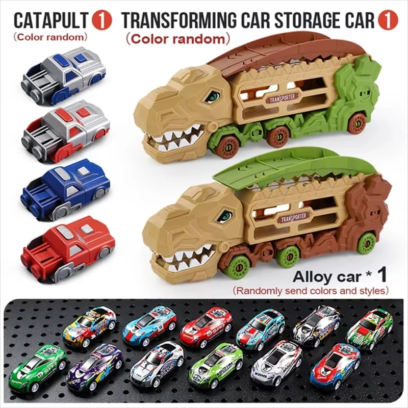 折りたたんで立つことができるトランスフォームする恐竜トラック、スライドレーストラック付きティラノサウルス、最高の誕生日プレゼント、男の子と女の子のためのおもちゃ