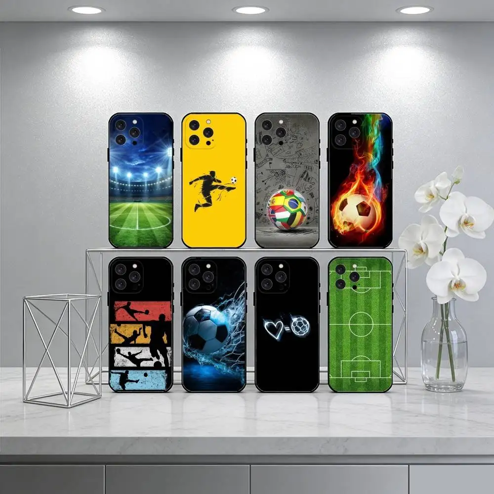 

C-Cover Football Passion Soccer Ball Phone Case For iPhone 16,15,14,13,12,17,Pro Max,Plus Silicone Black Case