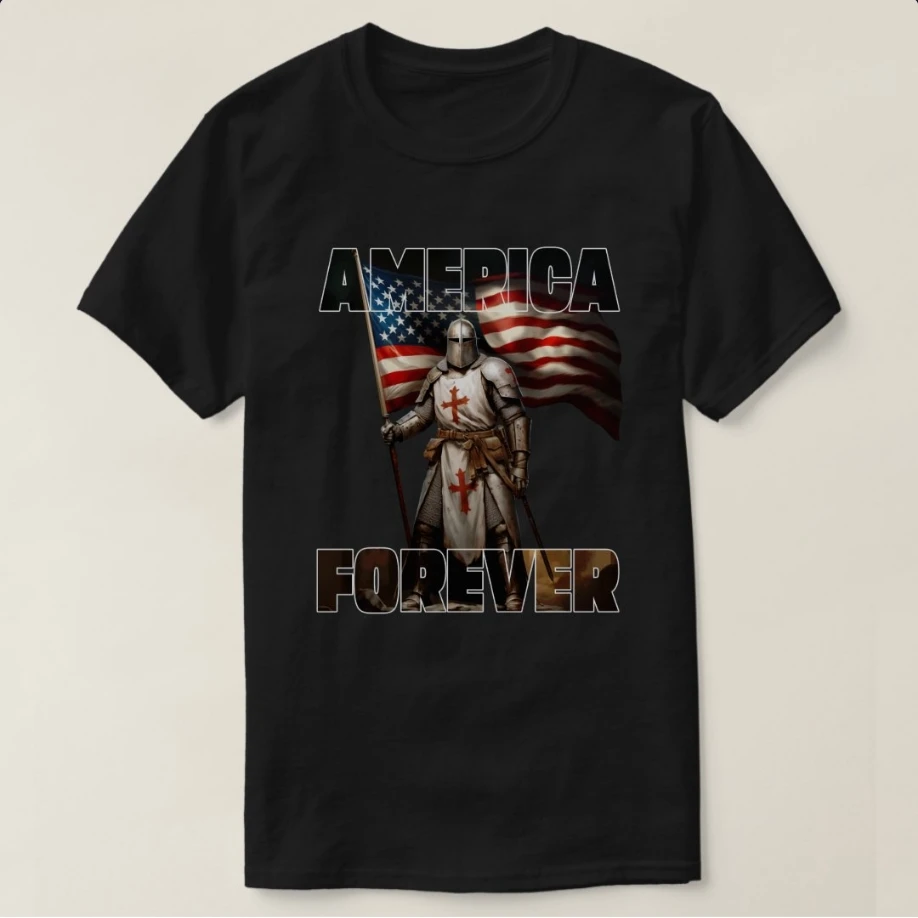 America Forever-Camiseta de los caballeros cruzados americanos templarios, camiseta informal de manga corta de verano con cuello redondo 100% de algodón para hombre