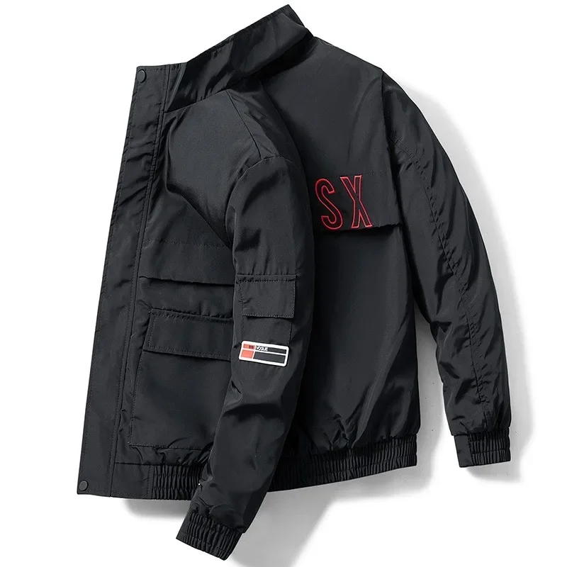 

Outdoor Jackets for Men Spring Autumn Waterproof Embroidered Fashion Black Coats Man Casual Loose Big Size Jackets Male Outwear
