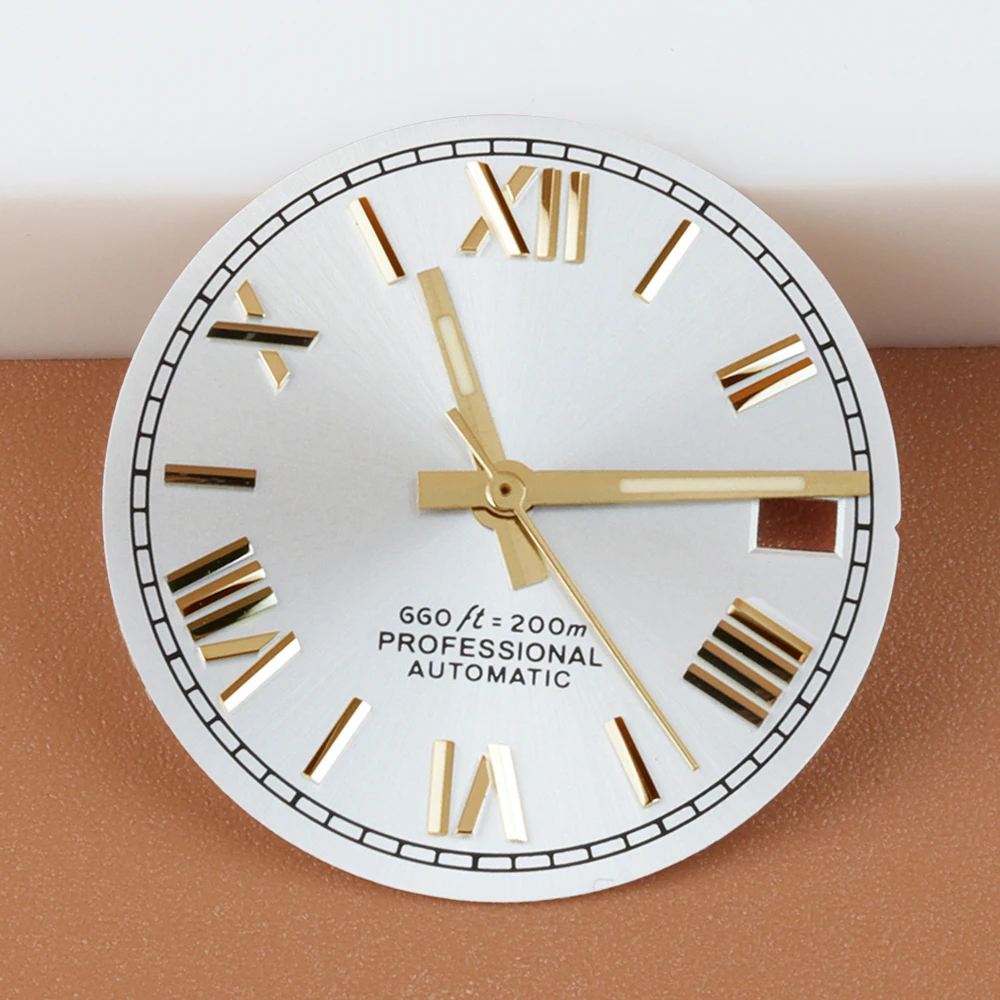 28.5mm Black Watch Dial For NH35/NH36 Automatic Movement Gold Roman Numeral Watch Dial Hands Replacement Mod Accessories