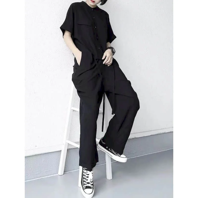 Effen Jumpsuits Voor Dames Harajuku Met Veters Taille Rechte Broek Eendelige Outfits Dames Rompertjes Losse Casual Vintage Playsuits