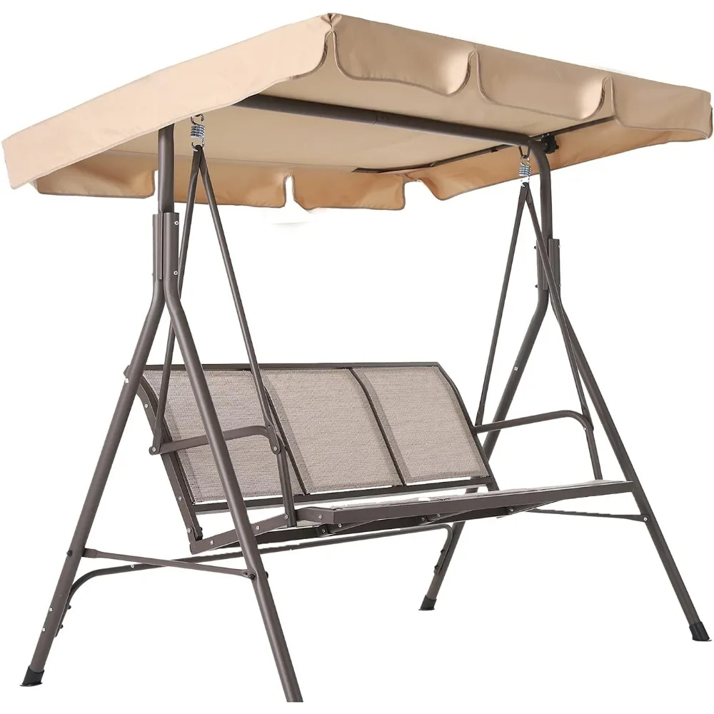 

Outdoor Patio Swing Chair with Canopy, Outdoor Yard Hanging Swing Bench with Stand Steel Frame Seats Steel Frame Swing Lounge