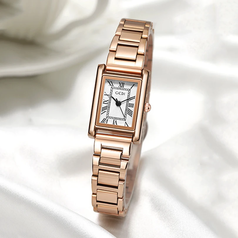 Women Quartz Watch Luxury Rectangle Square Fashion Roman Numerals Dial Female Vintage Rose Gold Sliver Watches Ladies Wristwatch