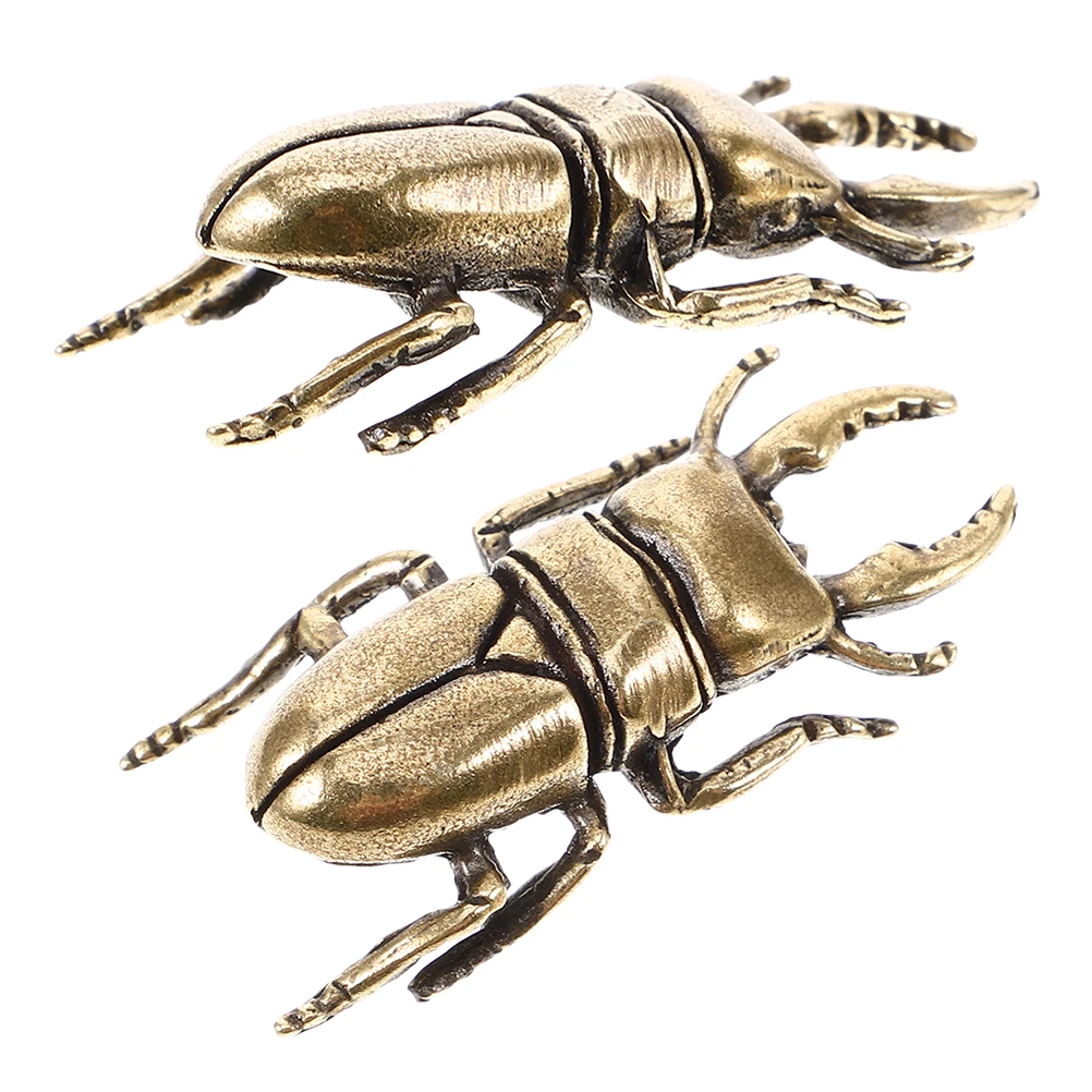 

2 Pcs Vintage Decor Animal Sculpture Beetle Crafts Ornaments Brass Feng Shui Statue Statues