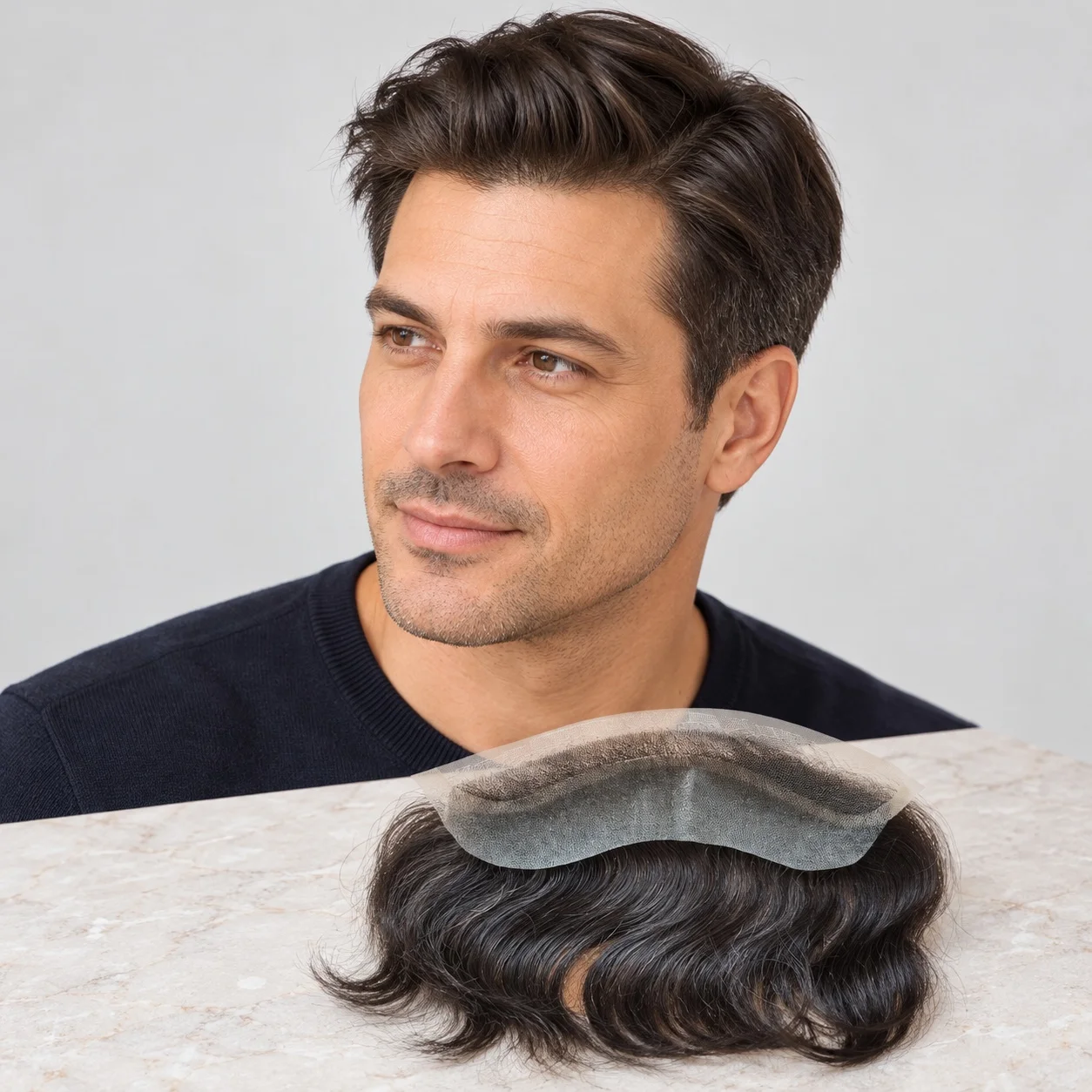 Hairline Straight Black 1B# Human Hair Toupee 4x18cm Swiss Lace Front Indian Hairpiece with PU Base for Wig And Hair Extensions