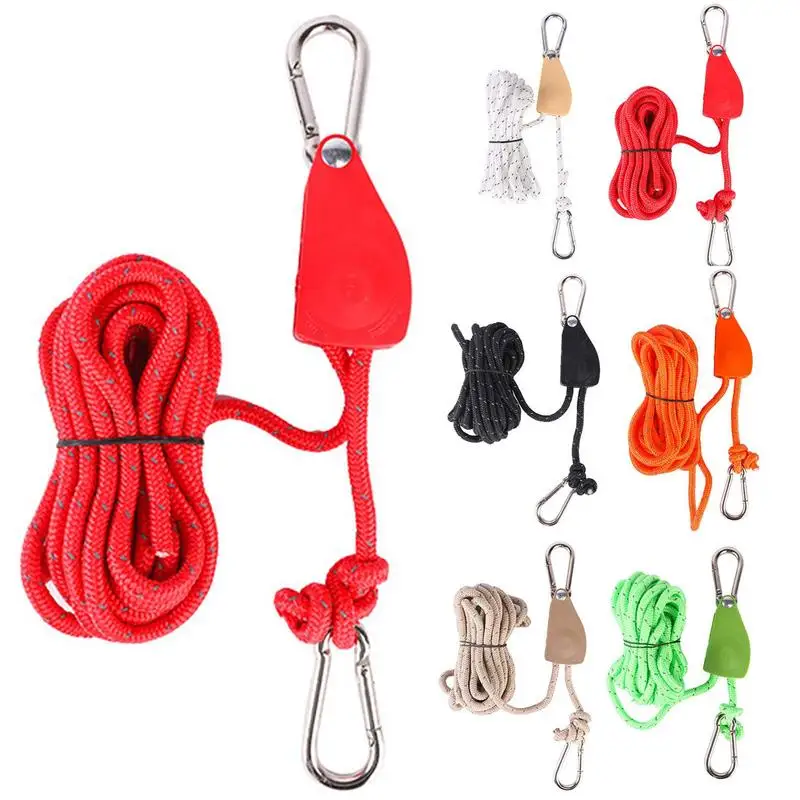 4M Adjustable Tent Rope Fastener Fixed Buckle Pulley Tensioner Ratchet Hangers Lights Lifting Camping Awning Wind Rope