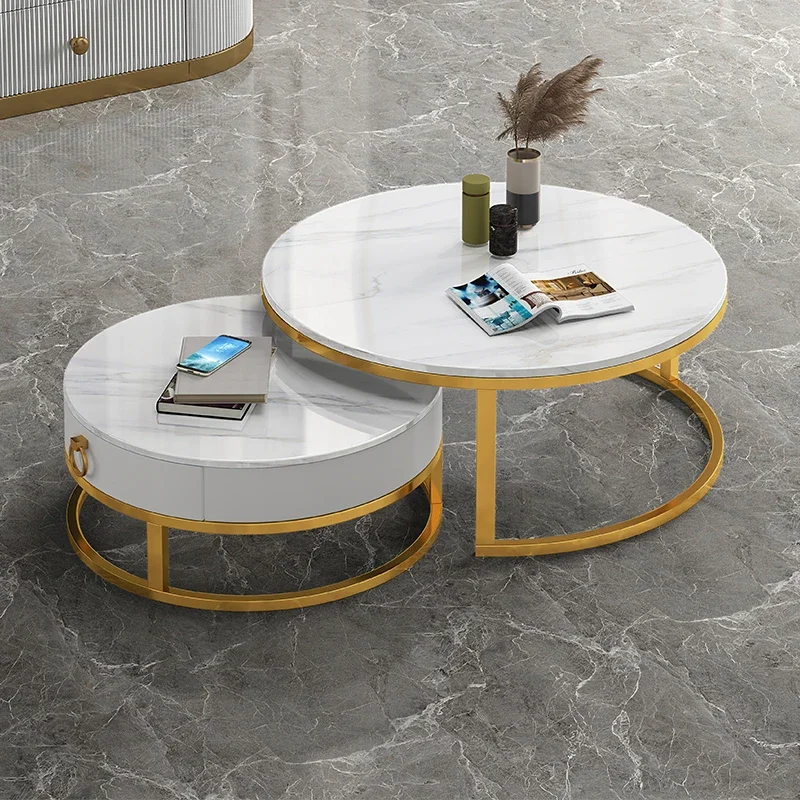 Modern minimalist rock board coffee table, living room, household round table, small unit sofa, retractable light luxury