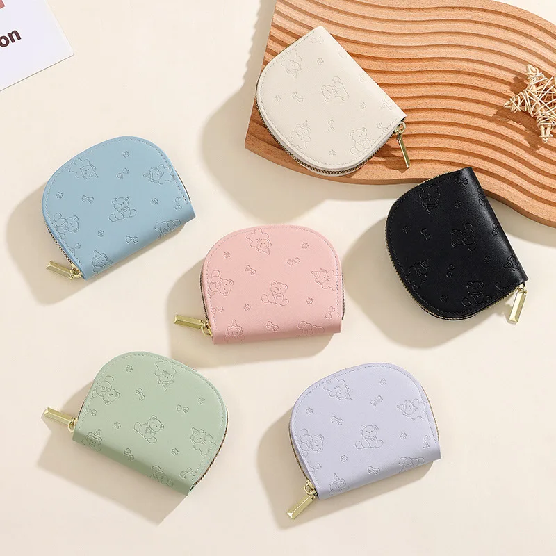 Estilo coreano em relevo concha moeda bolsa para estudantes bonito dos desenhos animados urso acordeão titular do cartão grande capacidade id organizador