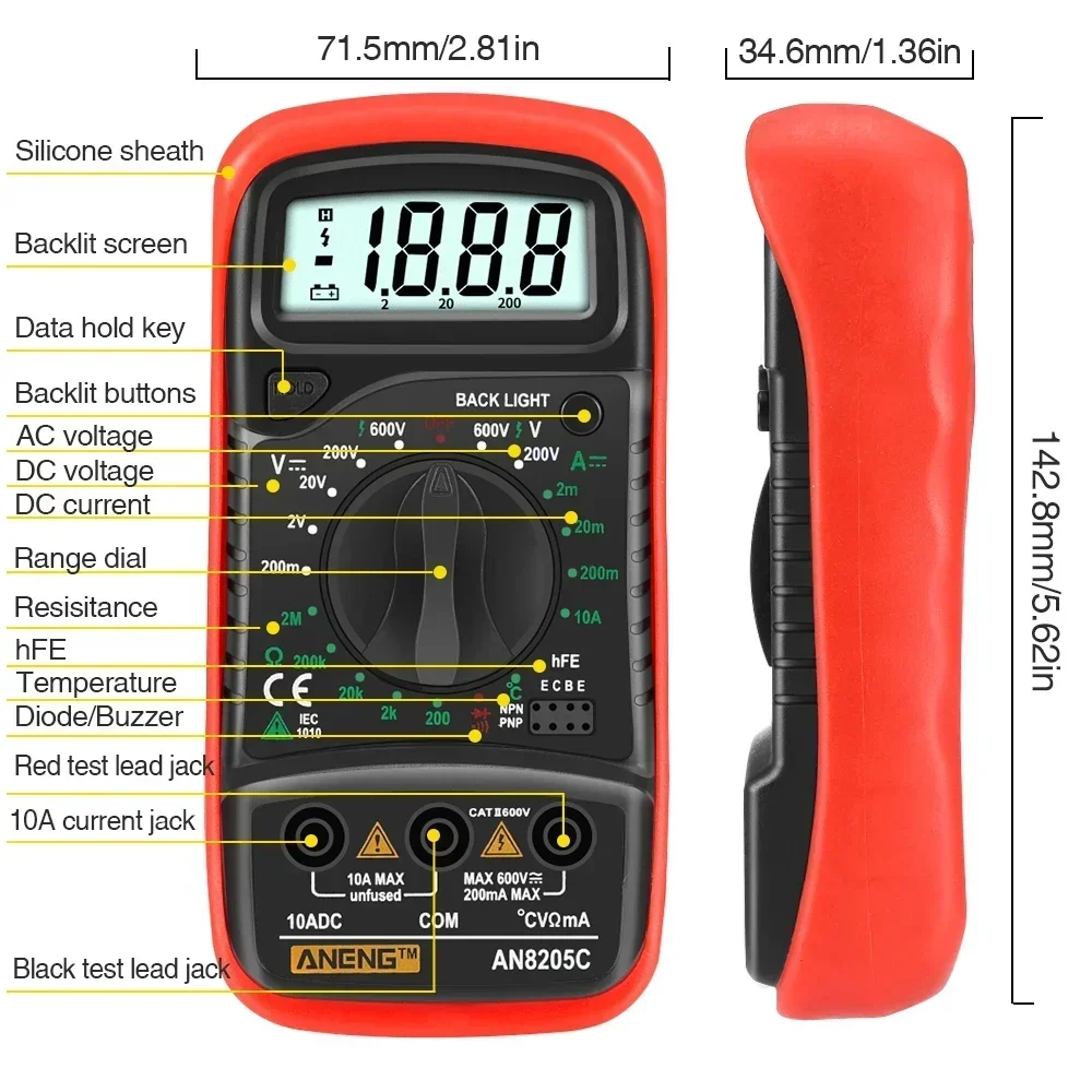 Multimetro Meter Ammeter Thermocouple Multimeter Display With Ohm Volt Test Digital Profession Backlight