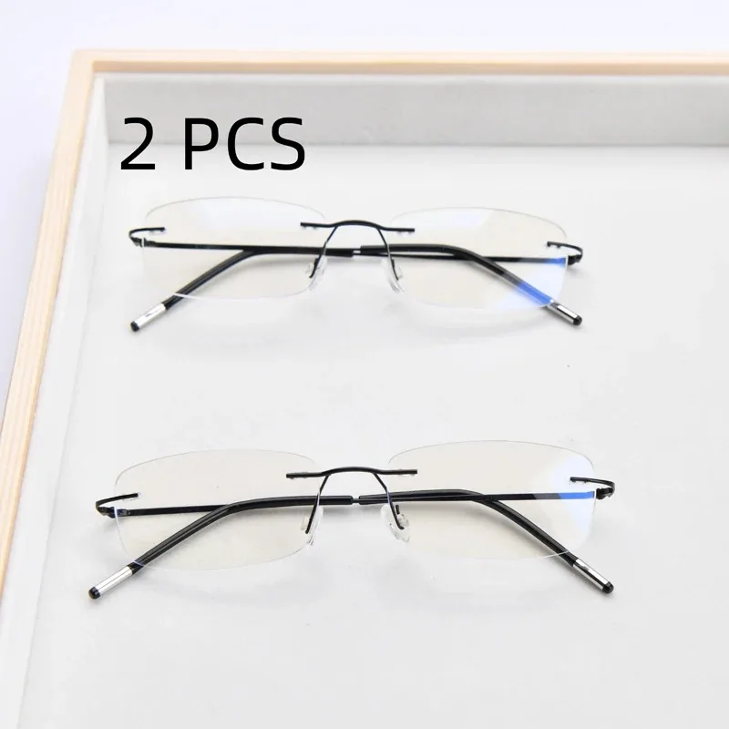 2er-Set rahmenlose Lesebrille mit Blaulichtfilter für Damen und Herren, Metall, Anti-Ermüdungs-Presbyopie-Brille mit flexiblem Bügel – Detail 2